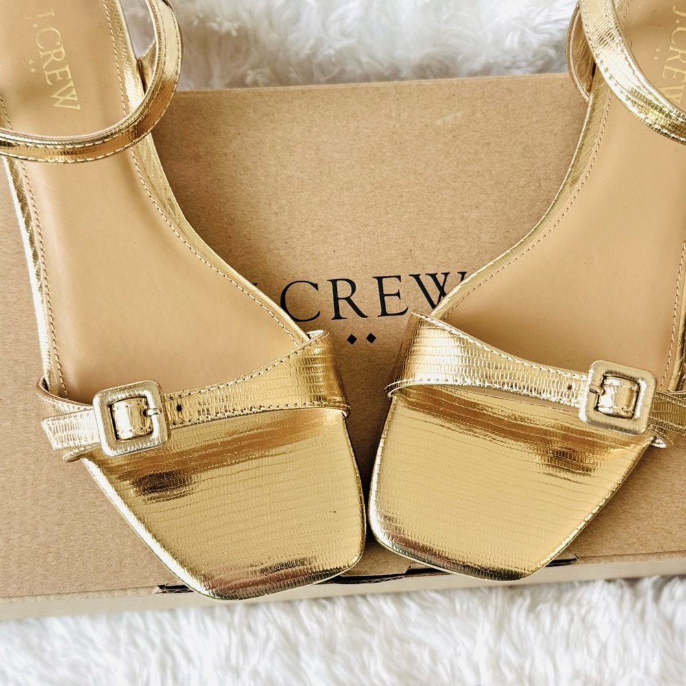 NIB J Crew Lizard Embossed Ankle Strap Sandals Gold 6 - Picture 5 of 14